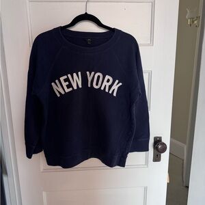J. Crew Navy Ribbed Crewneck Sweatshirt, 3/4 Sleeves, Size L